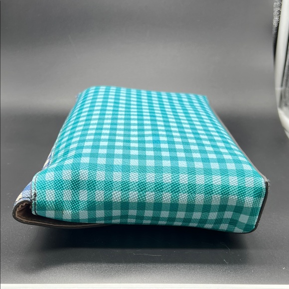 J. Crew Checkered Clutch - Blue and Green Coated Leather NEW - Picture 6 of 14